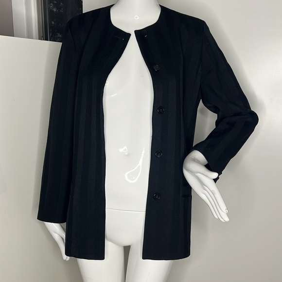 Christian Dior Sz 6-8 Black Wide Pin Stripe Collarless Hidden Button Blazer - Picture 5 of 10